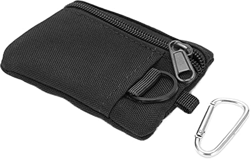 Lwuey EDC Wallet Pouch, Mini Geldbörse Tasche Gürteltasche mit Karabinerhaken Reißverschluss 10×7cm Molle Pouch für Geld Karten Münzen Outdoor Portemonnaie für Camping Reisen Schwarz
