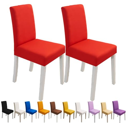 Odot Stuhlhussen Esstisch, Stretch Stuhlhussen Hussen - Einfarbige Farben, Waschbarer Stuhlbezug Sesselbezug für Hotel,Bankett,Restaurant,Haus (4er Set,Weihnachten Rot)