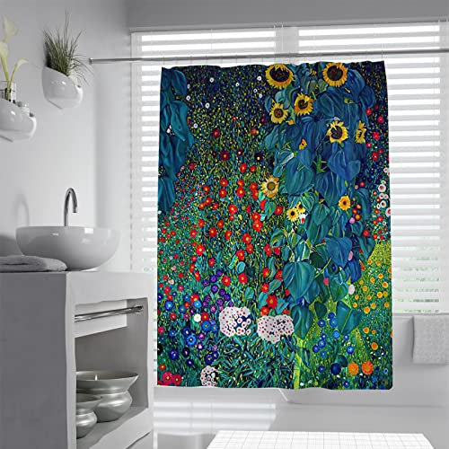 OLLIAR Home Vintage Vivid Blume wasserdichter Duschvorhang personalisiert blau und rot Blumenmuster schnell trocknendes Badzubehör Dekor 200x200cm