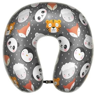 EVE Textile Reisekissen im Animalsdesign | 35x30x8 cm | Nackenkissen | Memory Foam | Autokissen | Flugzeugkissen | Bahnkissen | Travel Pillow | Ergonomisches Kissen | Gesundheitskissen