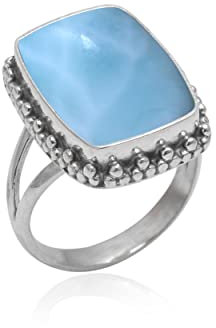 Veracity Jewelry 925 Sterling Silver Gemstone Statement Rings – Gift For Birthday Wedding Anniversary Mother's Day Ring – Vintage Boho Style Handmade Gifts (Larimar)