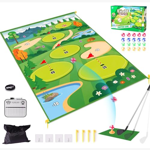 EVANEM Chipping-Golf- und Dart-Übungsmatte, Golf-Trainingsmatte für Spiele im Innen- und Außenbereich, Golf-Schlagmatte mit 20 Bällen und 1 Anzeigetafel-Golfset, Sportartikel für drinnen und draußen