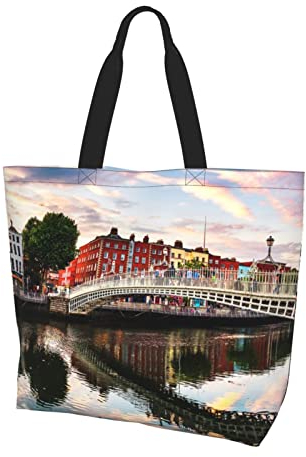 FLYIFE Dublin Irland Ha Penny Bridge River bedruckte Schulter-Einkaufstasche für Frauen – große Kapazität Tragetasche für Lebensmitteleinkauf und Aufbewahrung, Dublin Irland Ha Penny Bridge River,