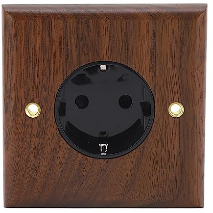Prise Murale Rétro en Noyer Noir Interrupteur Simple Panneau de Prise Européen 16A 250V pour Appareils Électroniques Lampe Téléphone Chargeur