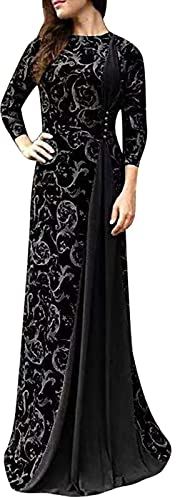 Sommerkleid Damen Jumpsuit Damen Elegant Für Hochzeit Abendkleid Langarm Frauen Muslimische Drucken Bodenlang Islamische Kleider Ramadan Gebetskleidung Lange Elegante Abendkleider (Schwarz, 5Xl)