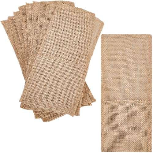 GORGECRAFT 10 pochette Porte-Ustensiles en Toile de Jute de 10x22 cm Fourchette Serviette Argenterie Sac à Couverts Pochette Naturelle Vintage pour Fête de Mariage Vaisselle Décoration Cadeau de Ferme