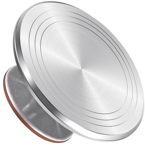 Syntus Aluminum Alloy Revolving Cake Stand, 12 Inch Cake Turntable for Decorating Super Smooth and Quiet Rotation Cake Decorating Stand for Party Wedding, Bright Silver Base