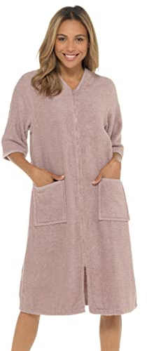 Undercover Damen-Bademantel, Frottee, 100 % Baumwolle, Reißverschluss durch Kapuze oder ohne Kapuze, mink, 24-26