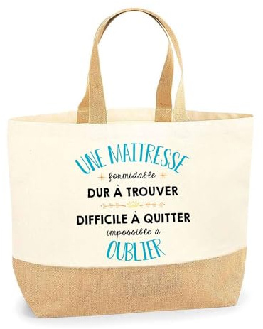 Planetee Sac une maitresse formidable | Cabas de Plage Courses Coton et Toile de Jute Idée Cadeau