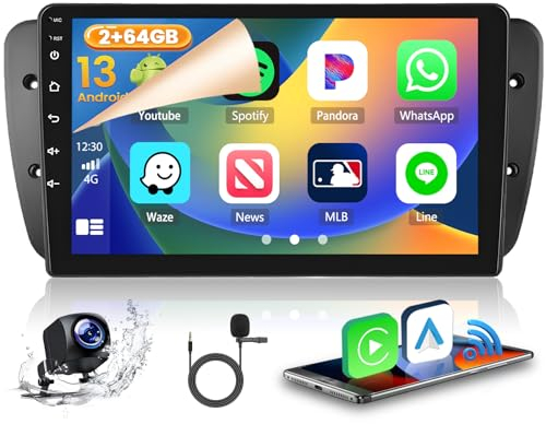 Hikity 2+64GB Android 15 Radio Coche para Seat Ibiza 6J 2009-2013 CarPlay Android Auto Inalámbrico Bluetooth Manos Libres Auto Radio con 9 Pantalla Táctil WiFi GPS