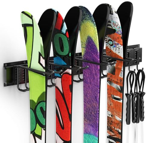 Madertool Garagen-Aufbewahrungssystem, Ski-Wandregal, 8 Paar Ski-Halterung, Aufhänger, Schuppen und Garage, Snowboard, Wandregal-System, hält bis zu 158,8 kg
