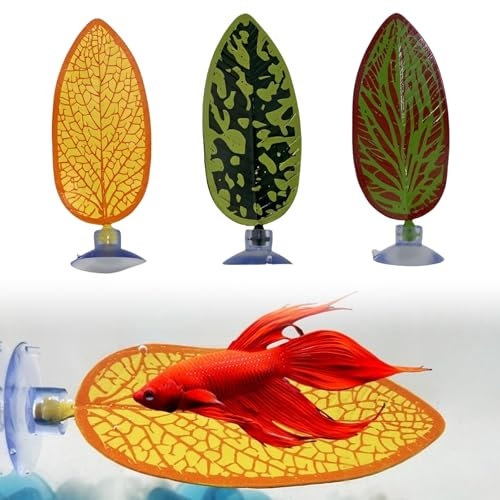 Fish Tank Plants, 3PCS Betta Bed Fish Leaf Pad Hammock Aquarium Fish Rest Plant Lightweight Resting Spot with Suction Cup for Betta Fish Tank Accessories