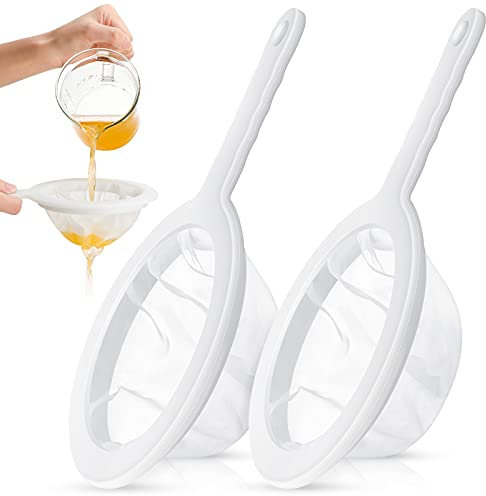 Zopeal 2 Pcs 9 Ultra Fine Mesh Strainer Nylon Food Juice Strainer Yogurt Sieve Plastic Colander with Handle Mini Brine Shrimp Separation Net for Kitchen(80/300 Mesh)
