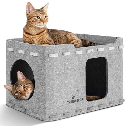 Katzenhöhle Filz Katzenhaus Katzenbett Katzenhöhle Warm Faltbare Pet Shelter Katze mit Abnehmbarer Matte Grau 59x31x30 cm
