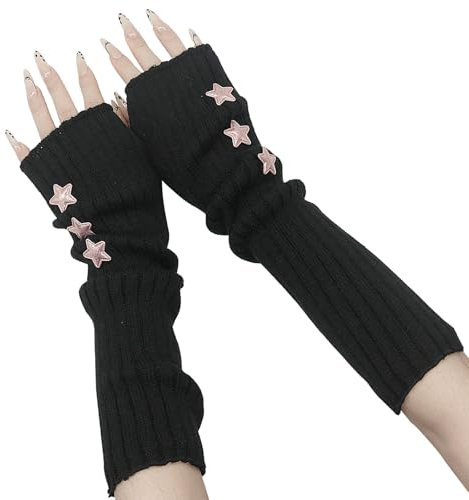 YAMEIZE Y2K Fingerless Star Printed Knitted - Arm Warmers Gloves for Women Men Autumn Winter Warm Arm Star Pattern Gloves Clothes Outdoor