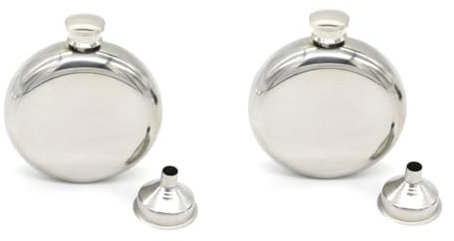 Amosfun 2pcs Round Wine Pot Hip Flask for Liquor Stainless Steel Portable Flask Funnel Drink Carrier