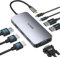 MOKiN - Estación de acoplamiento USB C dual HDMI, 3 monitores, Displayport, VGA, carga PD de 100 W, 2 USB A 2.0, adaptador multipuerto USB C 2.0, hub USB C 8 en 1 para Dell, HP, Lenovo Thinkpad
