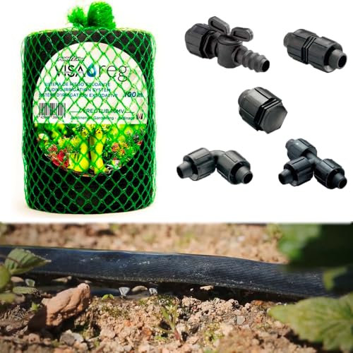 RIEGOPRO Cinta Exudante 16mm para Riego por Exudación. Tubería Textil Porosa + Accesorios de Instalación. Rollo 100 metros. Caudal 2-4 Litros por Metro