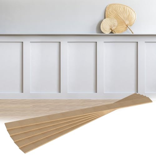 Weysat 1 Set 94.5in x 47.2 in Mdf Board and Batten Wall Panel Kit Premade Wainscoting Panels Decorative Wall Molding Trim Slats Paintable Accent Kit for DIY Home Bedroom Living Room Decor