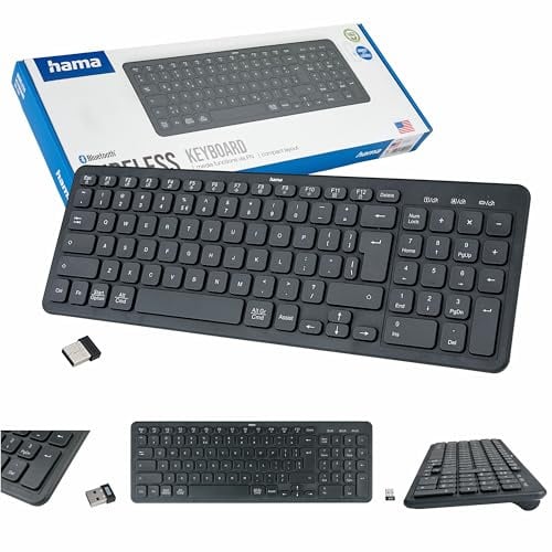 Hama Funktastatur Multi-Device WK-300 Schwarz (Polish QWERTY Chip, Kabellos, USB-Empfänger, Bluetooth, Numerisch, AI-Taster, batteriebetrieben)