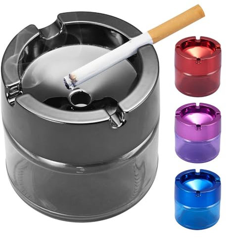 Murago - Aschenbecher Glas mit Schraubdeckel ca.8,5x8,8cm - Grau - außen schwer Glasaschenbecher Ascher Rund Tischascher für draußen Glasaschenbecher Tischaschenbecher Silberfarbig Deckel modern