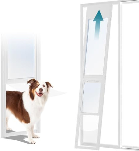 Hundetür für Glasschiebetür mit Schloss Hundetüren 45 x 32cm Aluminium Haustiertür für Katzen und Hunde Verstellbare Höhe 190-205cm Hundetür für Schiebetüren (L)
