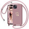Yichxu Funda para iPhone 13 con Cuerda, Carcasa Suave TPU Líquida Silicona, Patrón de Corazón, Case con Correa Colgante Ajustable Collar, Correa de Cuello Cadena Cordón Antigolpes Cover, Rosa