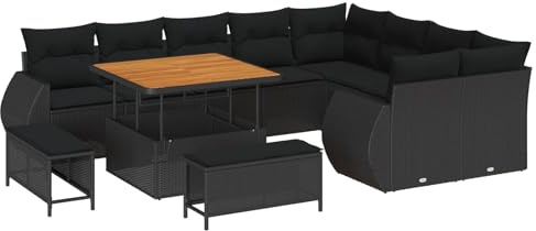 vidaXL Gartensofa-Set 12 STK. 12-Sitzanzahl Schwarz Poly Rattan