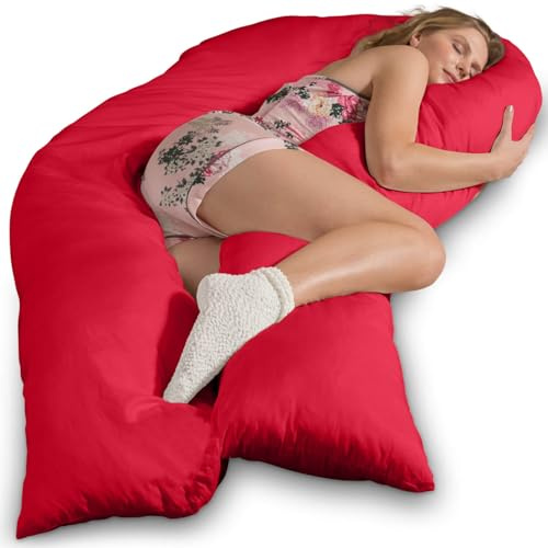 Traumreiter Seitenschläferkissen Jumbo XXL mit Bezug Baumwolle Rot I Extra hohes und langes orthopädisches Komfortkissen. Schwangerschaftskissen zum Schlafen Stillkissen Kissen. Body Pillow