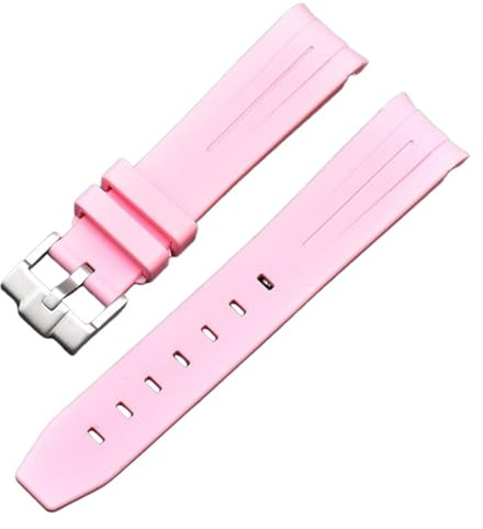 FFHDJL Für Moonswatch Uhr gebogenes lückenloses Kautschukarmband für Omega Swatch Joint Planet Series Moon Mercury gebogenes Kautschukarmband Männer Frauen 20 mm Uhrenarmbänder(Pink)
