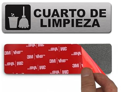 Señal Adhesiva | Calidad AAA+ | Lacado resistente| Aluminio cepillado | Super Adhesivo AAA+ | 18 x 5 cm - Grosor 0.8mm (CUARTO LIMPIEZA)