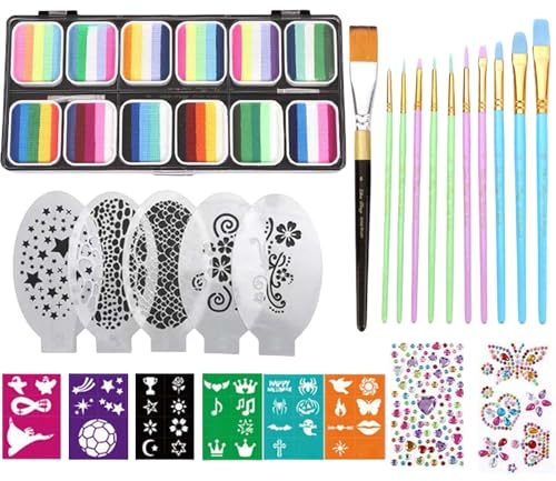Maquillage Visage | Palette de Couleurs pour Artistes | Maquillage Soluble à l'Eau avec Pinceaux pour et Adultes Anniversaire Fêtes Carnaval