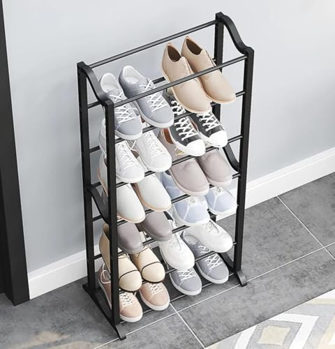Eden & Willow 10 Tier Shoe Rack Organiser – Space Saving Shelf for 20 Pairs, Easy Assembly Black Tower with Metal Shelves, Compact Vertical Stand for Entryway, Closet, Bedroom, Dorm Room Holder.