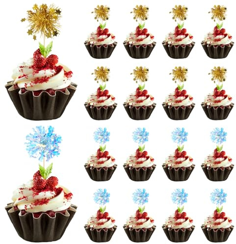 Sibba 40 Stück Happy Birthday Tortendeko Gold Feuerwerk Cupcake Topper Happy Birthday Kuchen Cupcake Dekor Glitzer Aus Folie Mit Feuerwerk Glitzernde Lametta Kuchen Dekor für Hochzeit Weihnachten