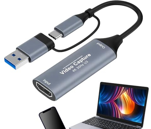 Videoaufnahme-Karte | Audioaufnahmegerät | USB-Aufnahmekarte für Streaming, für Übertragung und Aufnahme von Spielen auf Laptop, TV, VCR