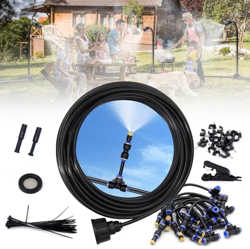 CINEMON 20M Sprühnebel Kühlung, Wasserzerstäuber Sprühnebel, Garten Bewässerungssystem mit 20M Schlauch und 20 Metalldüsen, Kühlnebelsystem im Freien für Sonnenschirm, Grill am Pool-Kühlung