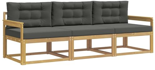 vidaXL Outdoor-Sofagarnitur 3 pcs Weiß und Anthrazit Polyester, Akazienholz Sofa Set für draußen, modernes Loungemöbel, Flexibler Gartenplatz, wetterfeste Einrichtung
