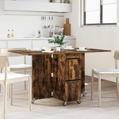 Pyvara Esstisch Küchentisch 2 pcs 140 x 80 x 77 cm Holzwerkstoff Geräucherte Eiche Ausziehtisch Klapptisch mit Stauraum Kipp-Schutz Design für Esszimmer Wohnzimmer