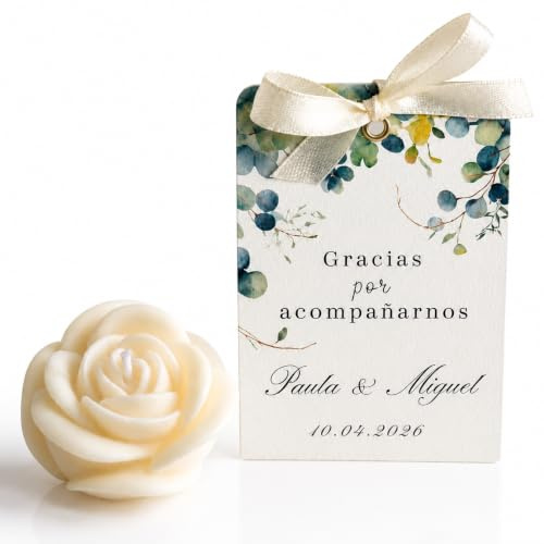 Velas Personalizadas en Forma de Rosa, Detalles para Invitados, Set De 9 | Regalos para fiestas de bautismo, boda, aniversarios, cumpleaños, comuniones, eventos