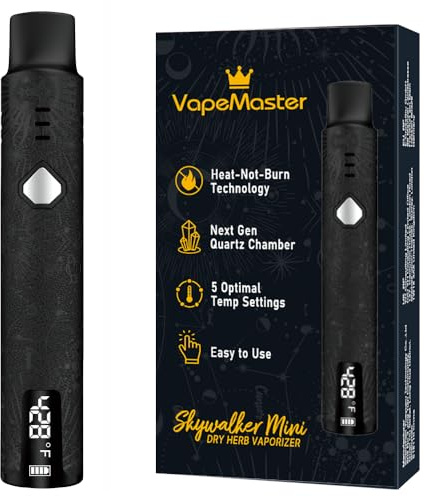 VapeMaster Skywalker Mini Dry Herb Vaporizer Pen Portable Herbal Vaporiser - Next-Gen Quartz Chamber, Temperature Control, LED Display, Pure Vapor, No Nicotine (Infinite Black)