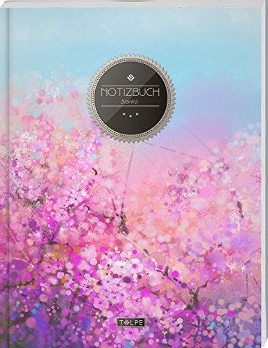 TULPE Blanko Notizbuch A4 „C080 Rosa Blumen“ (140+ Seiten, Vintage Softcover, Seitenzahlen, Register, Weißes Papier - Dickes Notizheft, Skizzenbuch, Zeichenbuch, Blankobuch, Sketchbook)