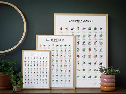 Saisonkalender Obst & Gemüse in A3, Küchenkalender: Wandkalender für jedes Jahr, Produkt-Nachhaltigkeit zertifiziert, Poster in Farbe, ohne Rahmen