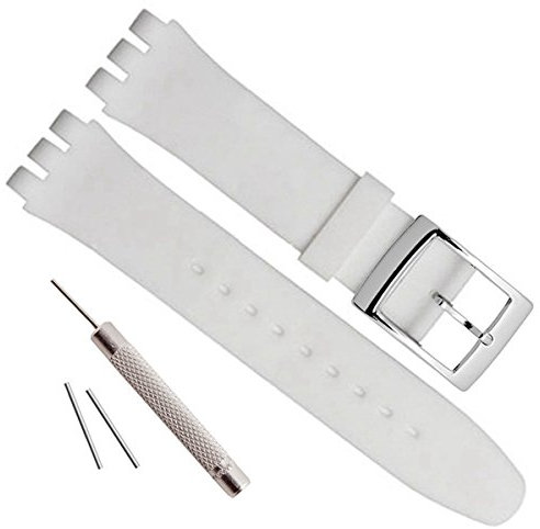 Bracelet de montre en caoutchouc de silicone étanche à boucle en acier inoxydable plaqué argent (17 mm, White)