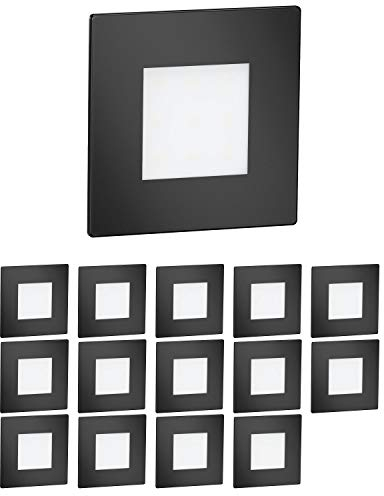 ledscom.de 15 Stück LED Treppenlicht/Wandeinbauleuchte FEX für innen und außen, eckig, schwarz, 85 x 85mm, warmweiß