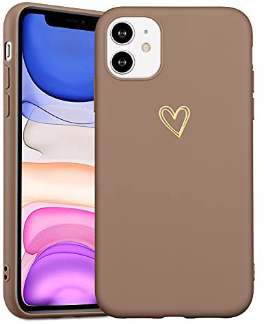 DEFBSC Case for 6.1 iPhone 11, Fashion Cute Love-Heart Shape Silicone Case Shockproof Soft TPU Back Cover Protective Case with Heart Pattern for iPhone 11 - Brown