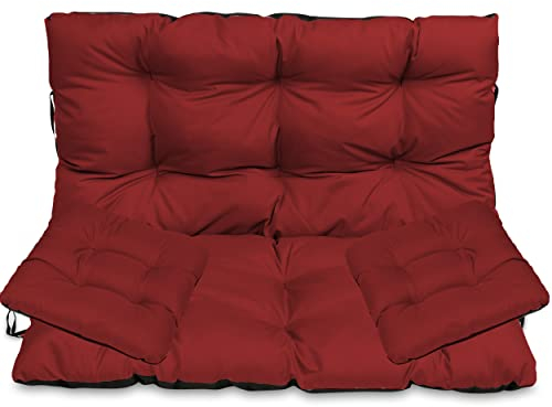 SuperKissen24. Sitzkissen Bankkissen Bankauflage - 120x50 cm und Rückenlehne 120x60 cm mit 2er 45x45 cm Stuhlkissen Set - Outdoor und Indoor - Bordeaux