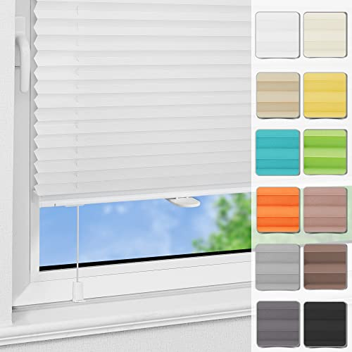 Magiea Plissee ohne Bohren Klemmfix B80 x H110cm Weiß lichtundurchlässig Plisseerollo für Tür & Fenster Blickdicht Sichtschutz Sonnenschutz Rollo