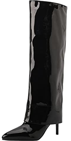 Stivali da Donna a Metà Polpaccio con Tacco a Spillo, Stivali da Festa Moda Senza Chiusura Stivali Alti Tacco Alto Appuntito 271 Nero Numero 34 EU