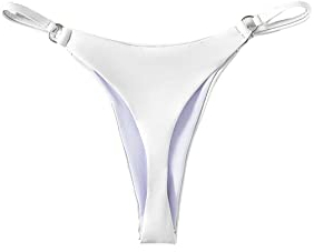 GORGLITTER Damen Bikini Unterteil Tanga Bikinihose Bikini Bottom mit Ring Bindung Bikinislip Weiß L