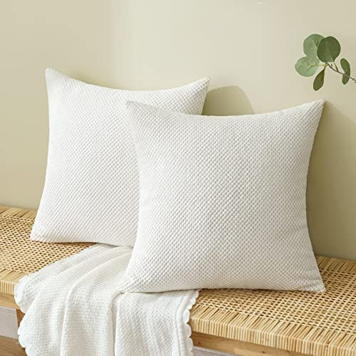 EMEMA Kordsamt Kissenbezug Dekorative Granulat Sofakissen Dekokissen Kissenbezüge Kissenhülle Couchkissen Überwurf Kissen Bezug Zierkissen für Couch Sofa Wohnzimmer 2er Set 60x60 cm Weiß